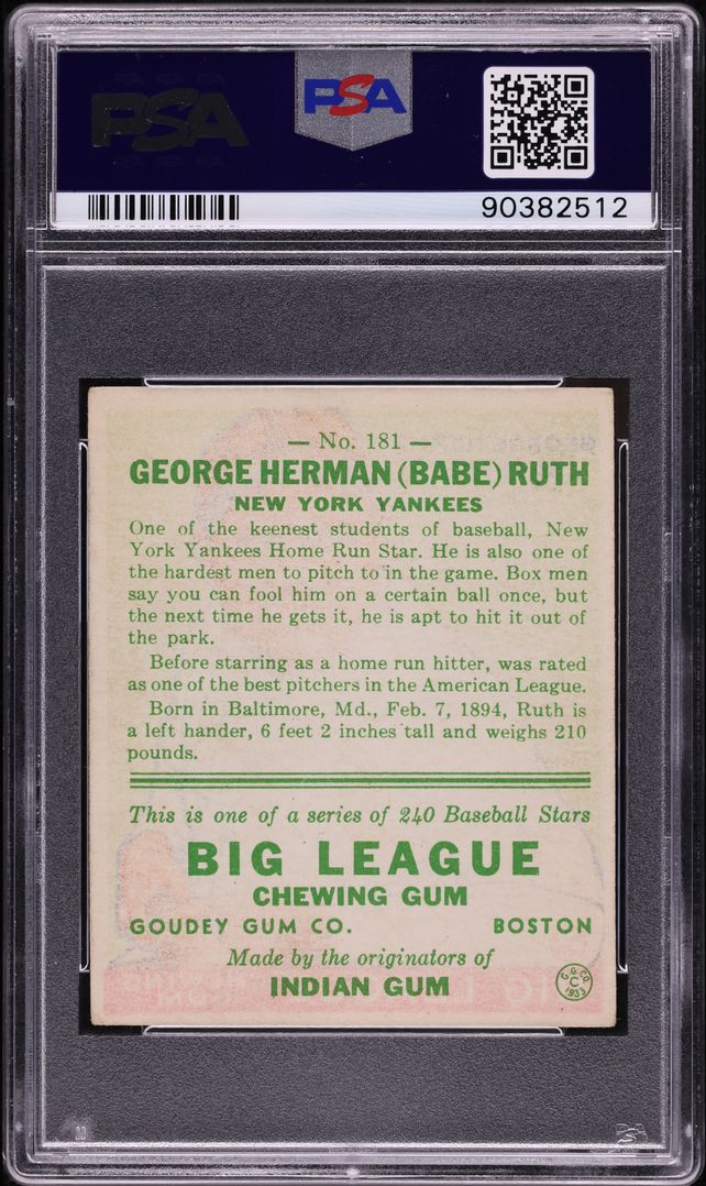 1933 Goudey Babe Ruth 181 PSA 5 EX On Fanatics Collect