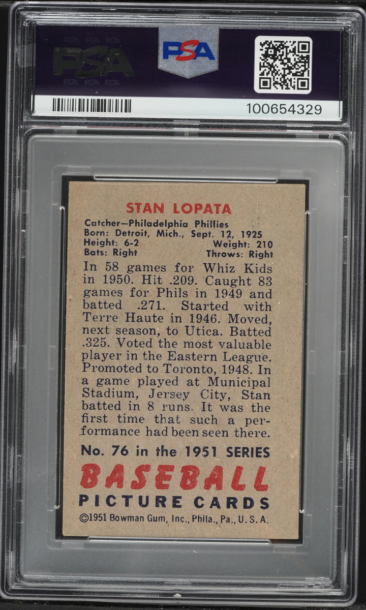 1951 Bowman Stan Lopata #76 PSA 6 EXMT