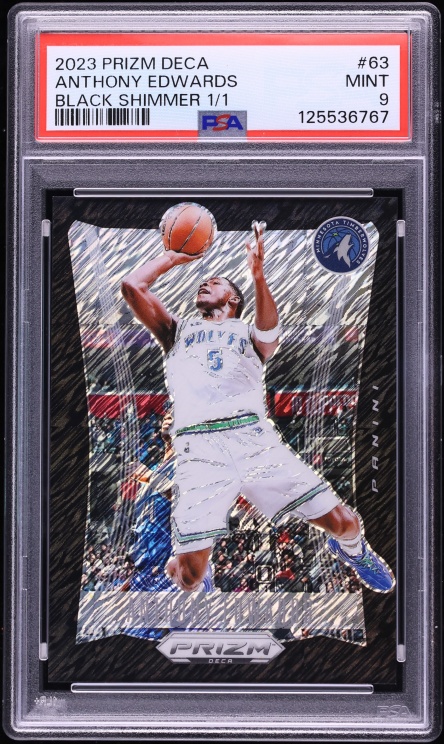 2023 Panini Prizm Deca Black Shimmer Anthony Edwards 1/1 #63 PSA 9 MINT
