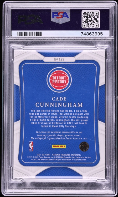 2021 National Treasures Purple FOTL Cade Cunningham ROOKIE PATCH AUTO DNA 10 /8 #123 PSA AUTH