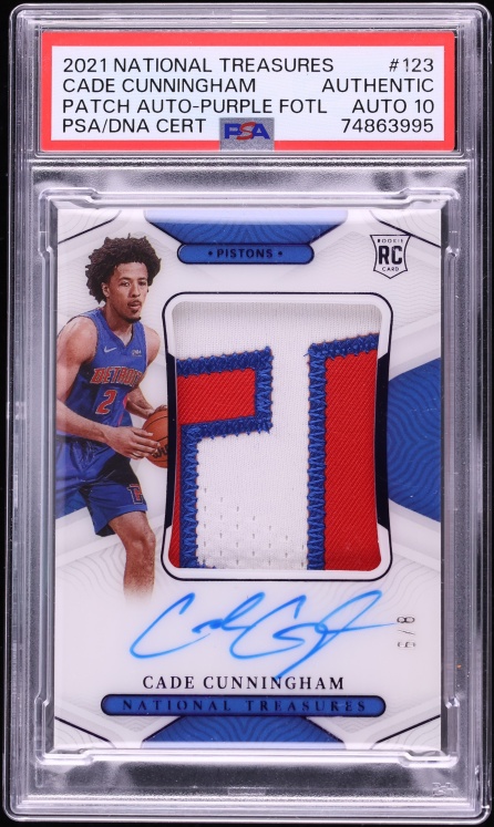 2021 National Treasures Purple FOTL Cade Cunningham ROOKIE PATCH AUTO DNA 10 /8 #123 PSA AUTH