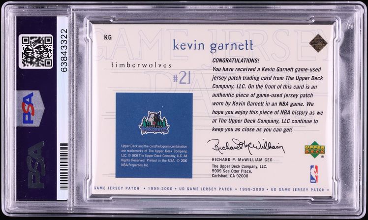 1999 Upper Deck Super Dribbling Kevin Garnett PATCH /25 #KG PSA 8 NM-MT