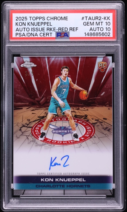2025 Topps Chrome Red Refractor Kon Knueppel ROOKIE AUTO DNA 10 /5 #TAUR2-KK PSA 10 GEM MINT
