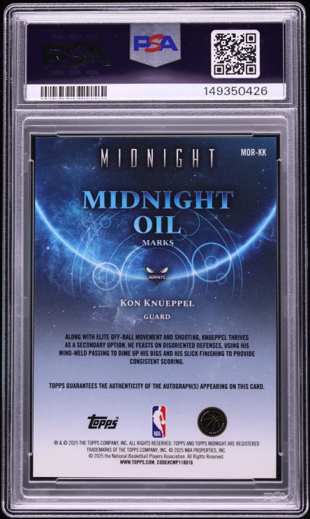 2025 Topps Midnight Oil Marks Equinox Kon Knueppel ROOKIE AUTO DNA 10 /20 #MOR-KK PSA 9 MINT