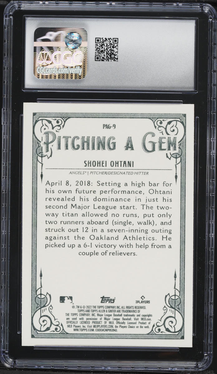 2022 Topps Allen & Ginter Pitching A Gem Shohei Ohtani #PAG-9 CGC 10 GEM MINT