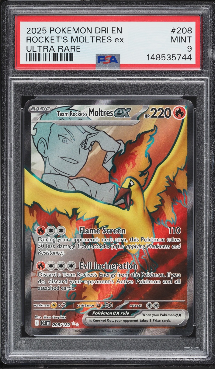 2025 Pokemon Scarlet & Violet Destined Rivals Full Art Team Rocket's Moltres ex #208 PSA 9 MINT