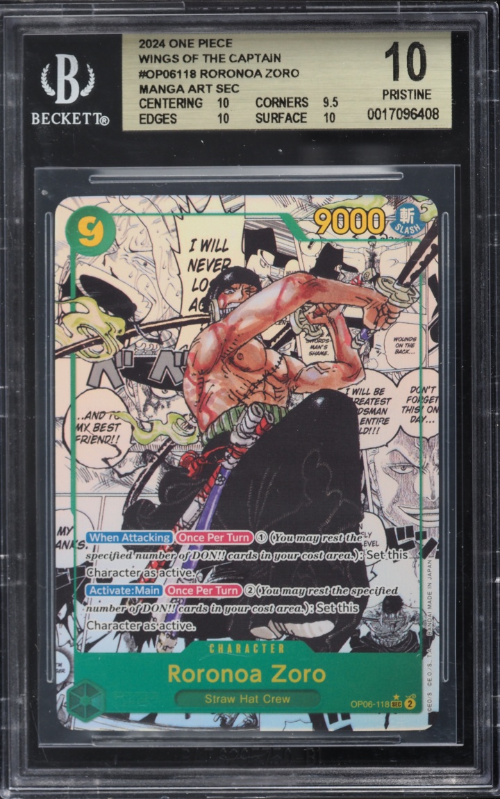 2024 One Piece Wings Of The Captain SEC Manga Art Roronoa Zoro #OP06-118 BGS 10 PRISTINE