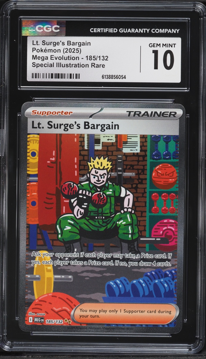 2025 Pokemon Mega Evolution SIR Lt Surge's Bargain #185 CGC 10 GEM MINT