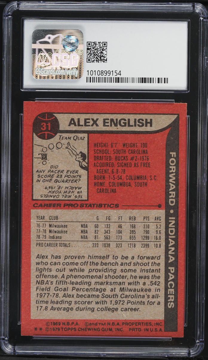 1979 Topps Basketball Alex English ROOKIE #31 CSG 6 EXMT
