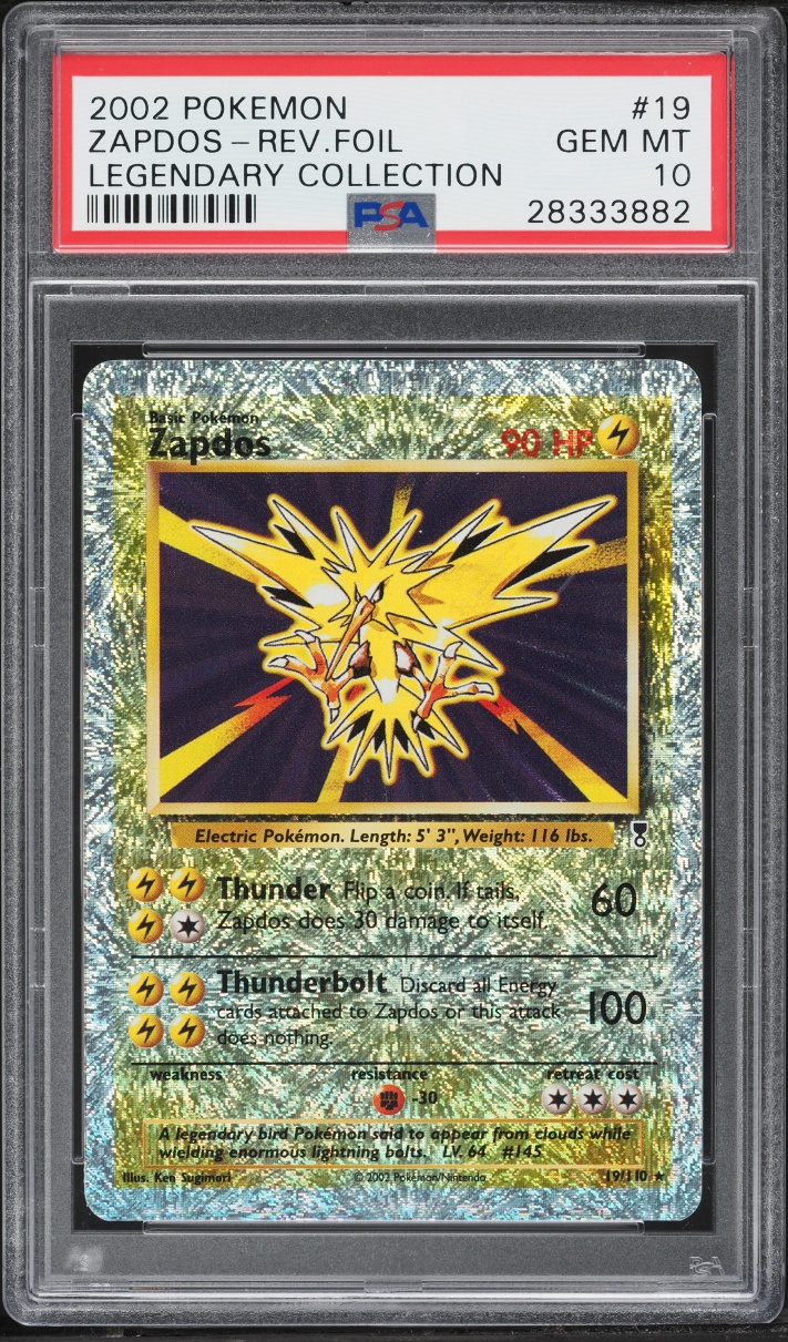 2002 Pokemon Legendary Collection Reverse Holo Zapdos #19 PSA 10 GEM MINT