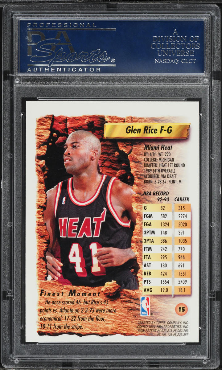 1993 Finest Refractor Glen Rice #15 PSA 10 GEM MINT