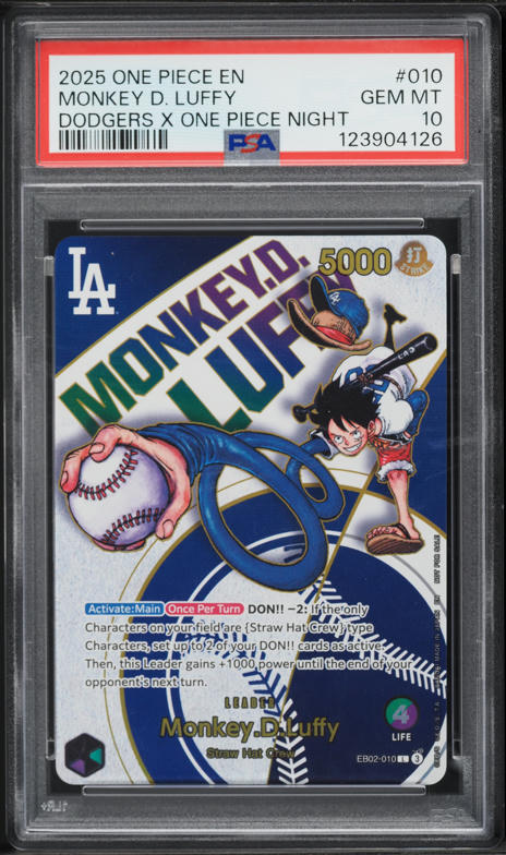 【 BGS10 GL】ドジャース　ルフィDodgers Luffy 2025 One Piece Promo Dodgers Night Monkey D. Luffy #EB02-010 PSA