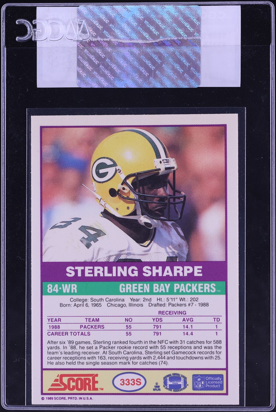 1989 Score Supplemental Sterling Sharpe ROOKIE #333S CGC AUTH