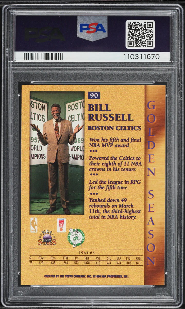 1996 Topps NBA Stars Bill Russell #90 PSA 8 NM-MT