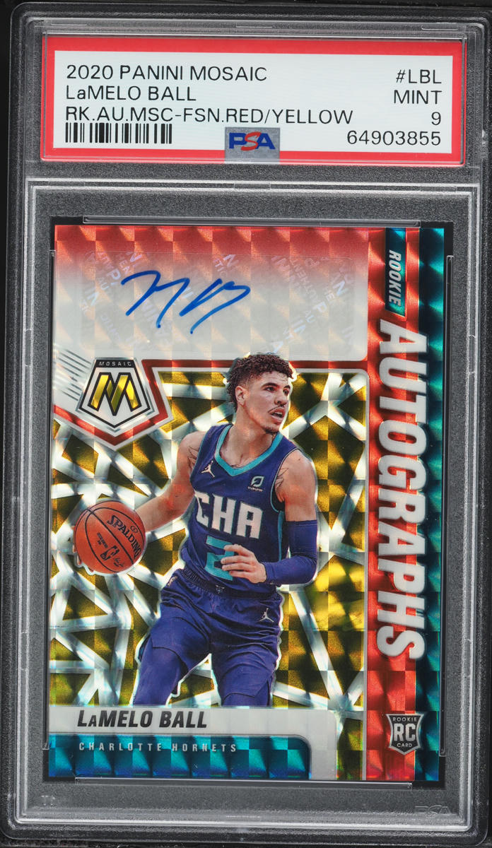 2020 Panini Mosaic Fusion Red Yellow LaMelo Ball ROOKIE AUTO #RA-LBL PSA 9 MINT