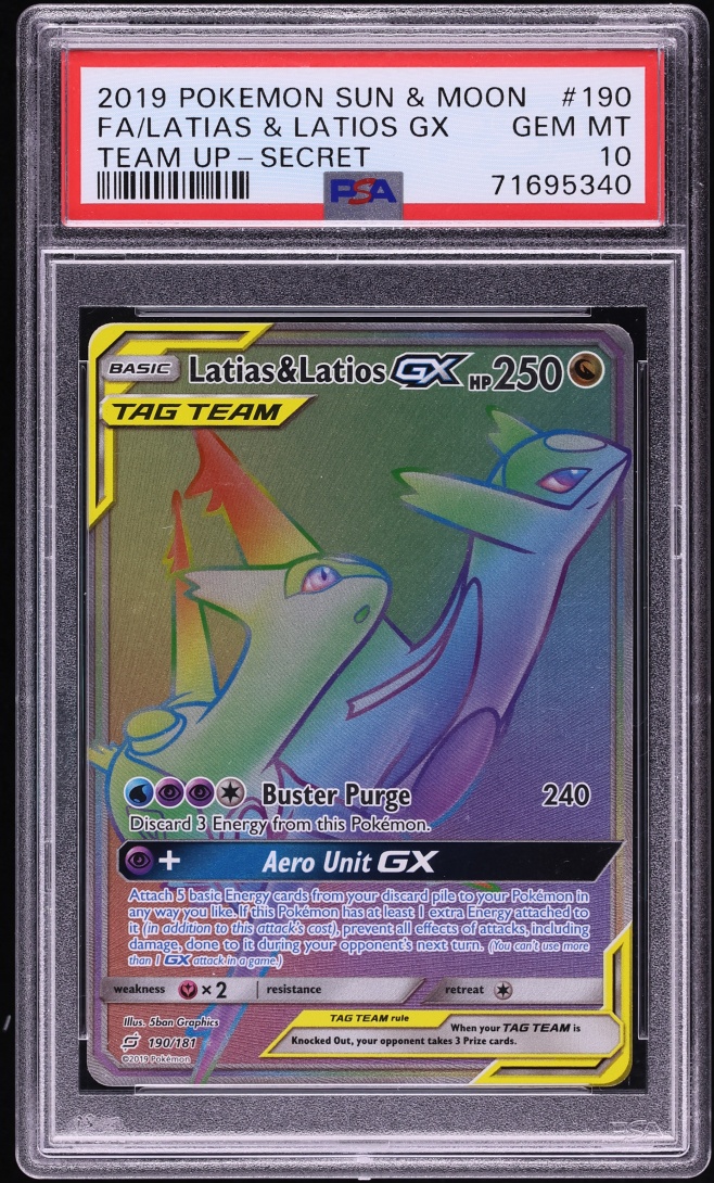 2019 Pokemon Sun & Moon Team Up Rainbow Rare Latias & Latios GX #190 PSA 10 GEM MINT