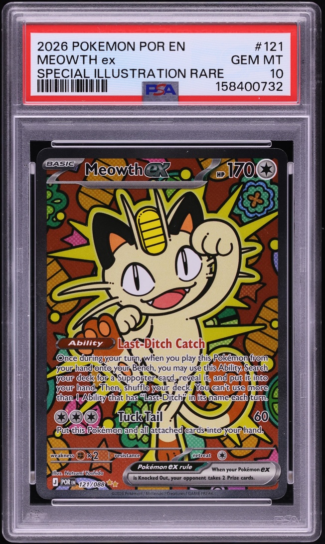 2026 Pokemon Mega Evolution Perfect Order SIR Meowth EX #121 PSA 10 GEM MINT
