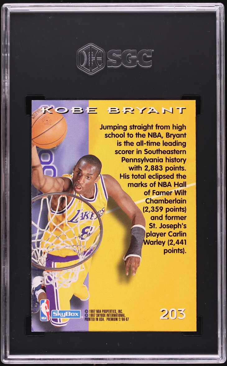 1996 Skybox Premium Kobe Bryant ROOKIE #203 SGC 9 MINT