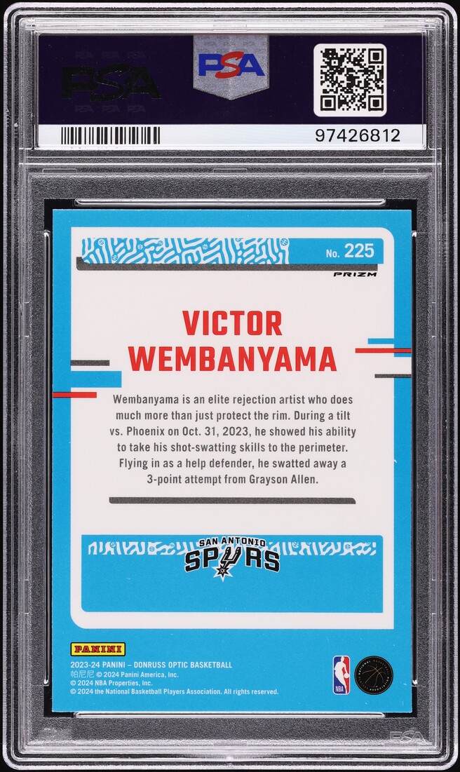 2023 Donruss Optic Blue Velocity Victor Wembanyama ROOKIE #225 PSA 10 GEM MINT