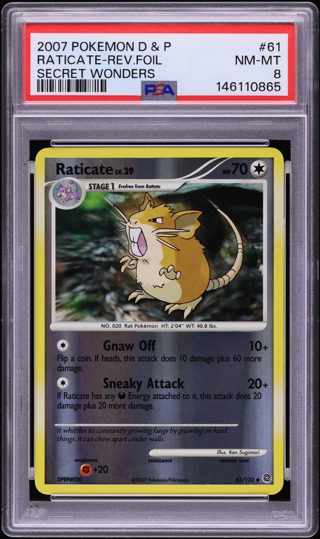 2007 Pokemon Diamond & Pearl Secret Wonders Reverse Holo Raticate #61 PSA 8 NM-MT