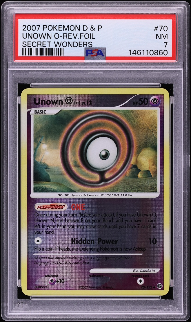 2007 Pokemon Diamond & Pearl Secret Wonders Reverse Holo Unown O #70 PSA 7 NRMT