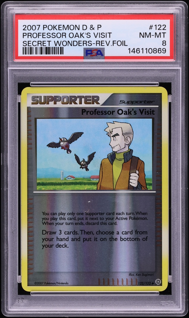 2007 Pokemon Diamond & Pearl Secret Wonders Reverse Holo Professor Oak's Visit #122 PSA 8 NM-MT