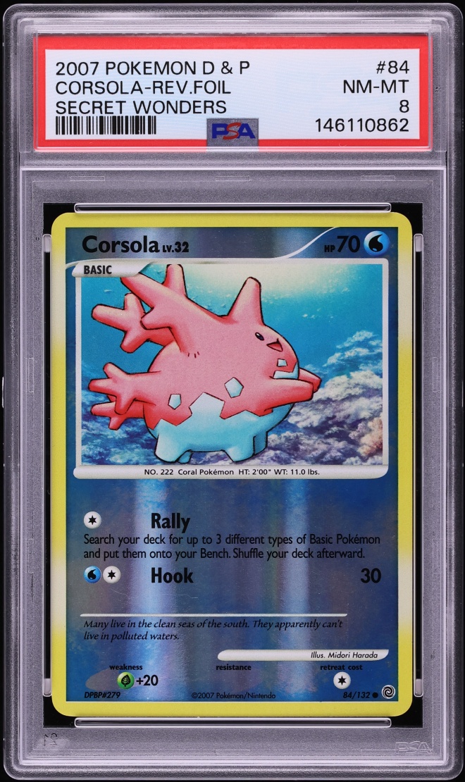 2007 Pokemon Diamond & Pearl Secret Wonders Reverse Holo Corsola #84 PSA 8 NM-MT