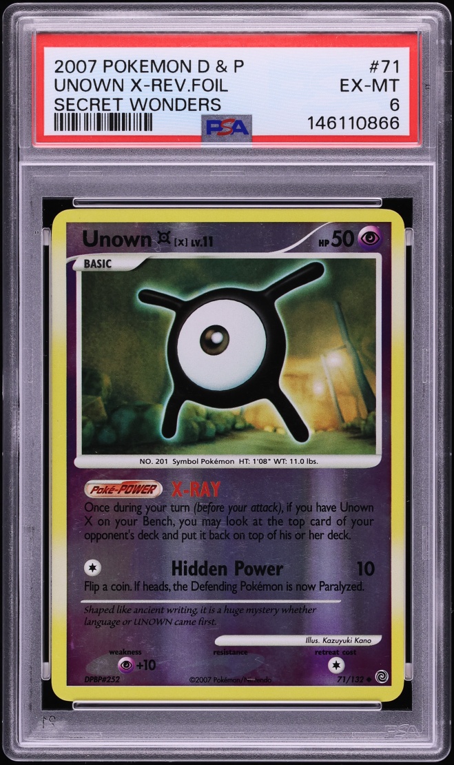 2007 Pokemon Diamond & Pearl Secret Wonders Reverse Holo Unown X #71 PSA 6 EXMT