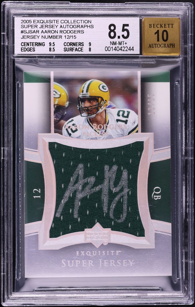 2005 Exquisite Collection Super Autographs Aaron Rodgers ROOKIE PATCH AUTO JSY # 12/15 BGS 8.5