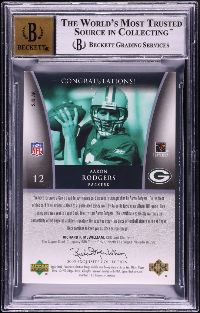 2005 Exquisite Collection Super Autographs Aaron Rodgers ROOKIE PATCH AUTO JSY # 12/15 BGS 8.5 - Photo 2