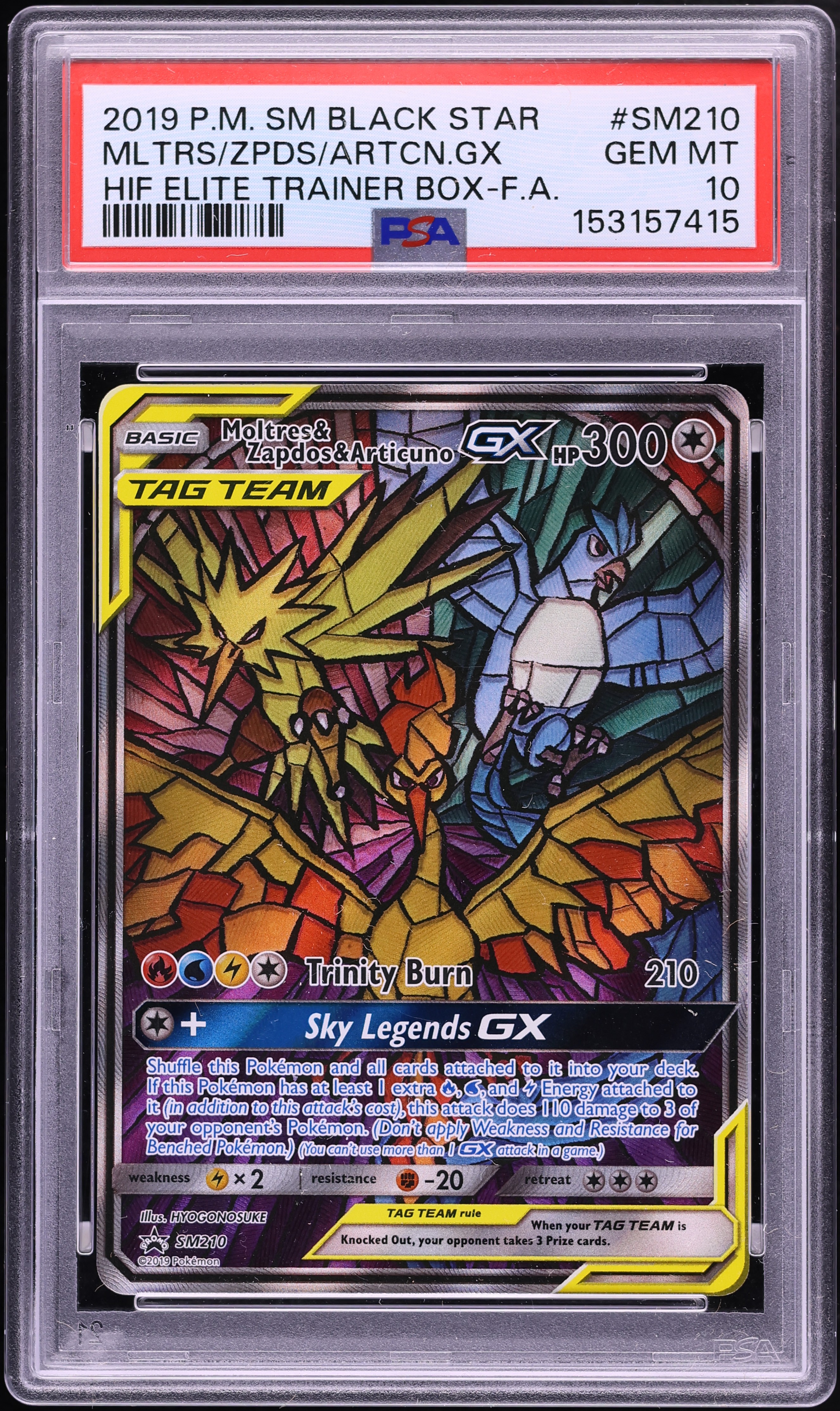 2019 Pokemon SM Promo Hidden Fates ETB Full Art Moltres Zapdos Articuno GX #SM210 PSA 10 GEM
