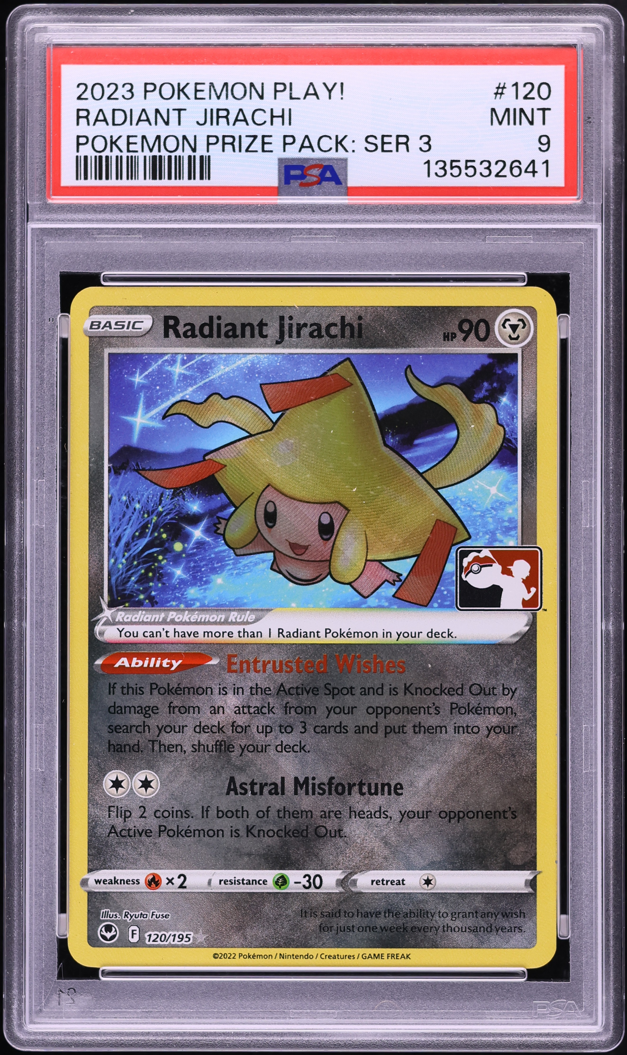 2023 Pokemon Sword & Shield Play! Prize Pack Series 3 Radiant Jirachi #120 PSA 9 MINT
