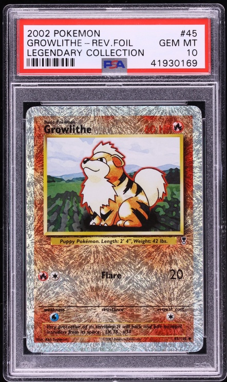 2002 Pokemon Legendary Collection Reverse Holo Growlithe #45 PSA 10 GEM MINT