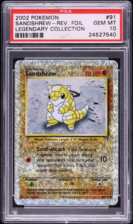 2002 Pokemon Legendary Collection Reverse Holo Sandshrew #91 PSA 10 GEM MINT