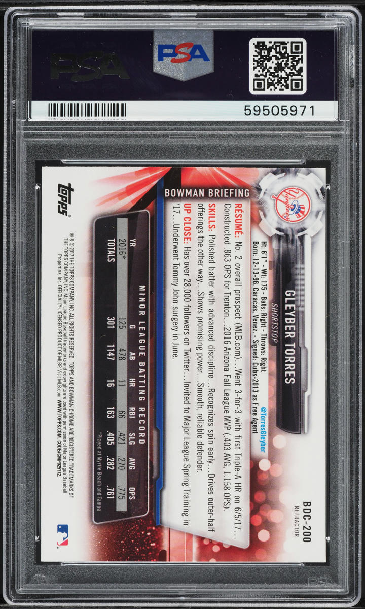 2017 Bowman Chrome Draft Refractor Gleyber Torres PROSPECT