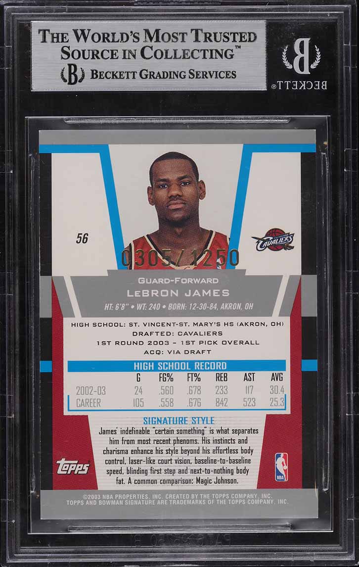 超お宝 2003 Bowman Sig LeBron James RC 1250 LeBron James 2003 Bowman Signature #56 Base /1250 Price Guide