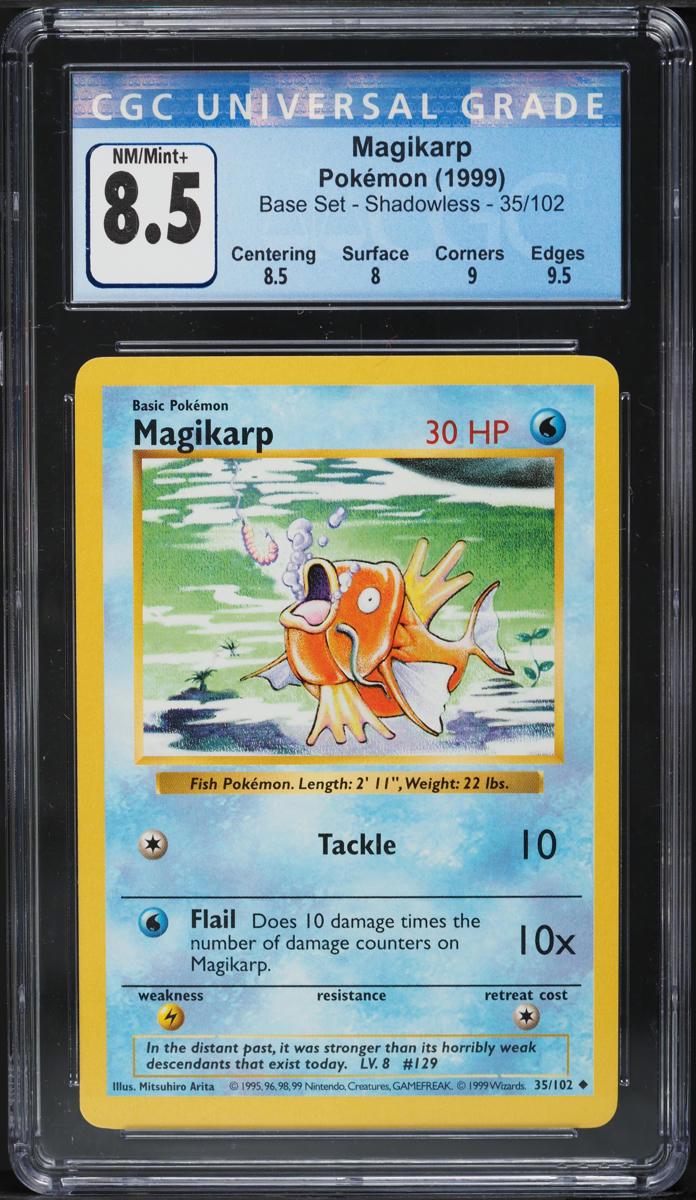 1999 Pokemon Base Set Shadowless Magikarp #35 CGC 8.5 NM-MT+ on