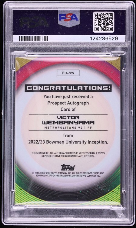 2022 Bowman University Inception Victor Wembanyama ROOKIE AUTO DNA 8 #BIA-VW PSA 10 GEM MINT