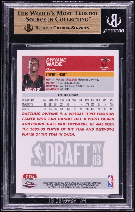 2003 Topps Chrome Refractor Dwyane Wade ROOKIE #115 BGS 9.5 GEM MINT