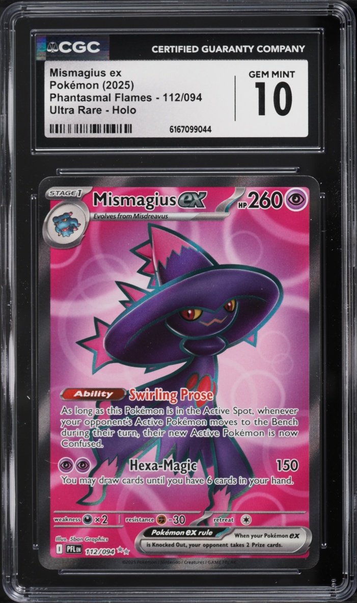 2025 Pokemon Mega Evolution Phantasmal Flames Full Art Mismagius Ex #112 CGC 10 GEM MINT