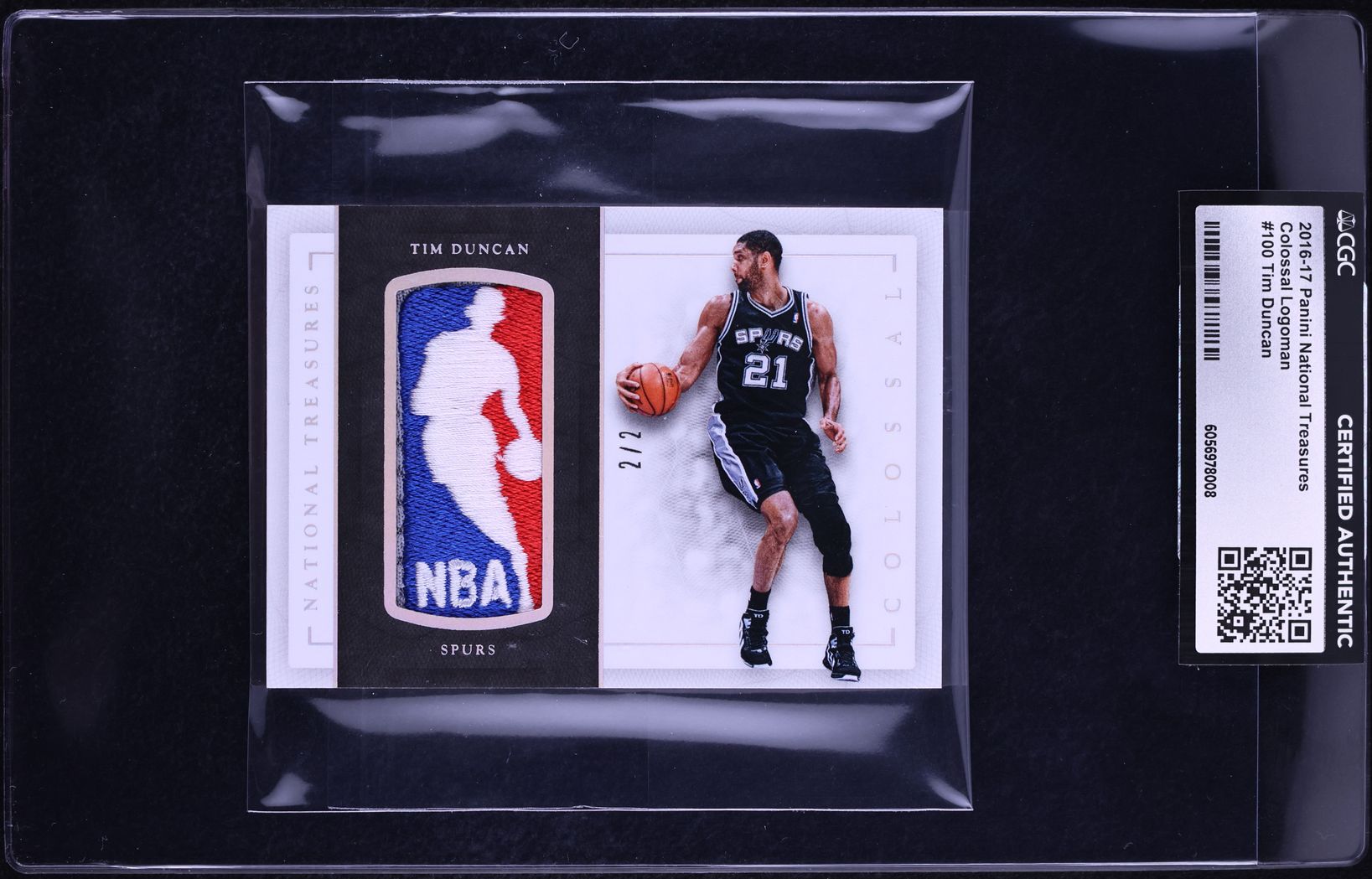 2016 National Treasures Colossal Tim Duncan NBA LOGOMAN PATCH 2/2 #100 CGC AUTH