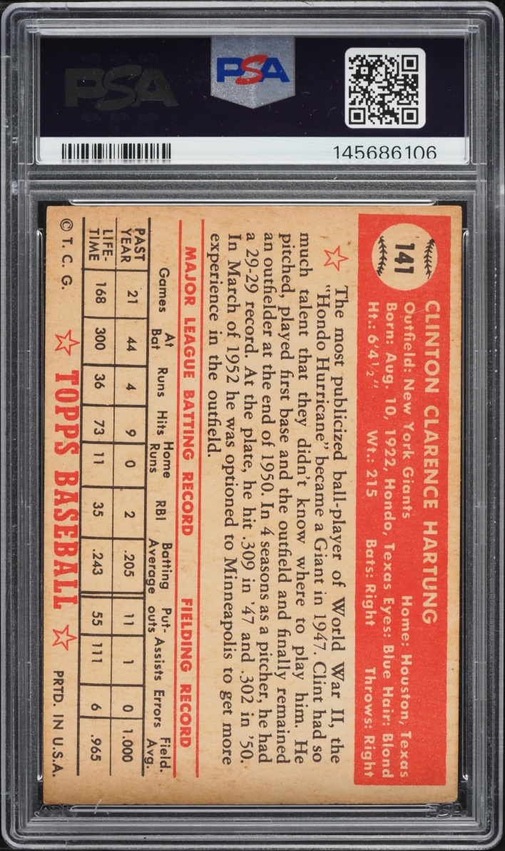 1952 Topps Clint Hartung #141 PSA 4 VGEX