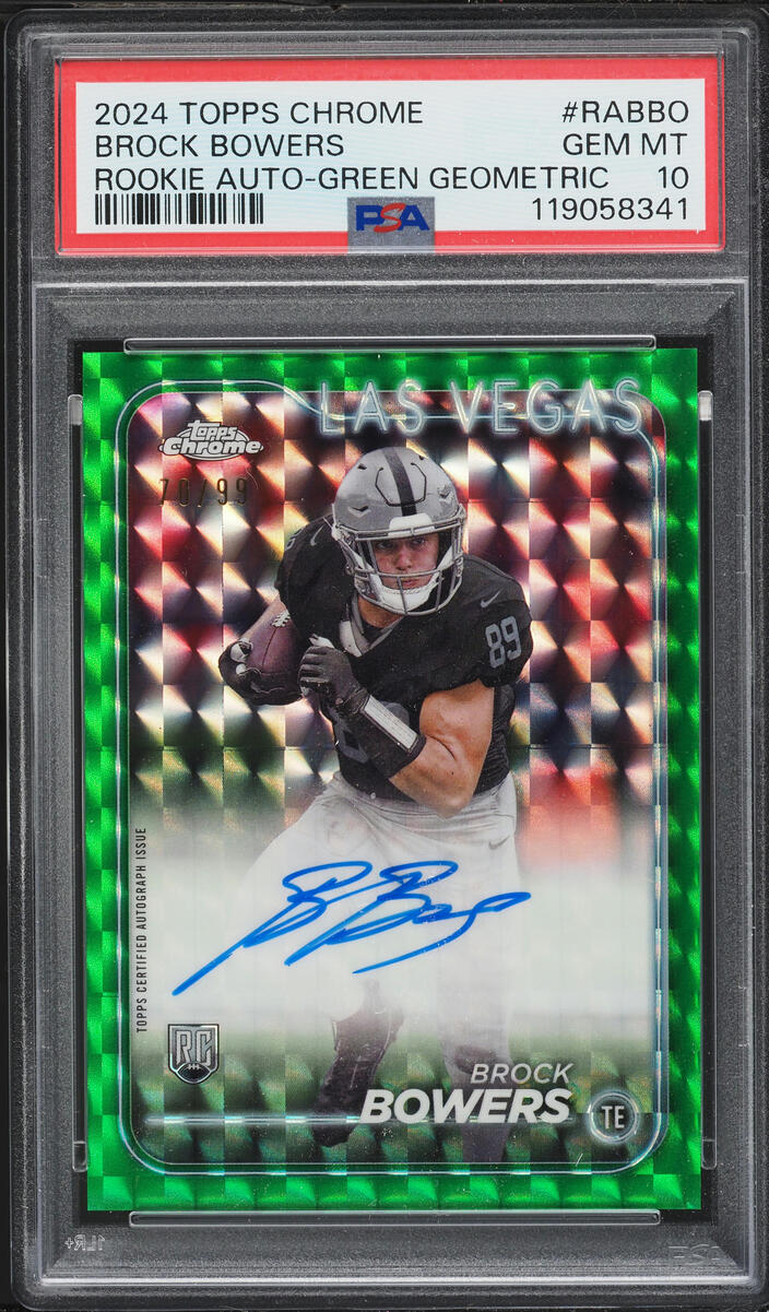 2024 Topps Chrome Green Geometric Brock Bowers ROOKIE AUTO /99 #RABBO PSA 10 GEM MINT