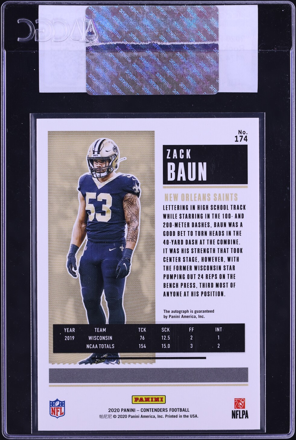 2020 Panini Contenders Zack Baun ROOKIE AUTO #174 CGC AUTH