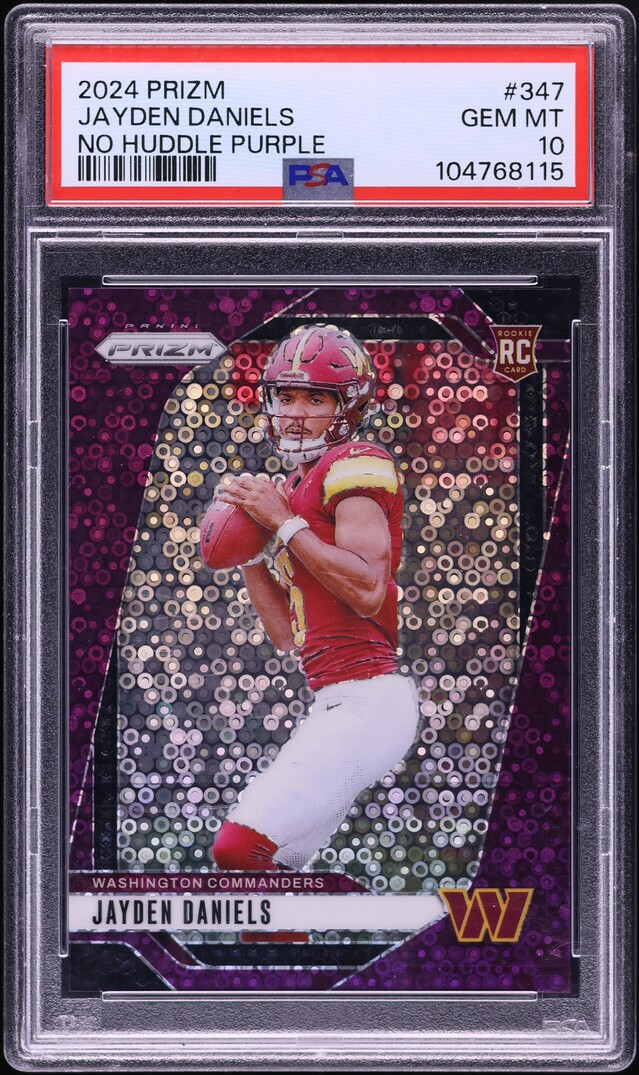 2024 Panini Prizm No Huddle Purple Jayden Daniels ROOKIE /49 #347 PSA 10 GEM