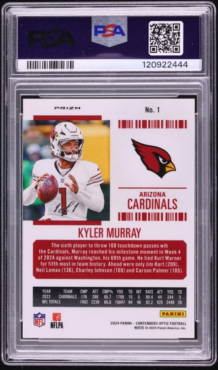 2024 Panini Contenders Optic Season Ticket Gold Vinyl Kyler Murray 1/1 #1 PSA 8 NM-MT