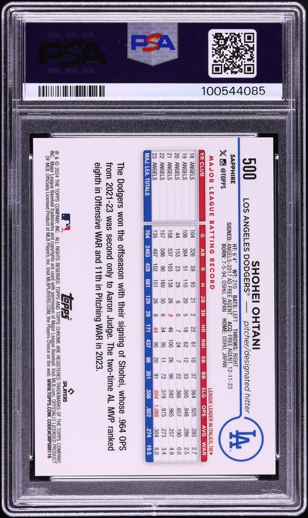 2024 Topps Chrome Sapphire Red Shohei Ohtani SP /5 #500 PSA 10 GEM MINT