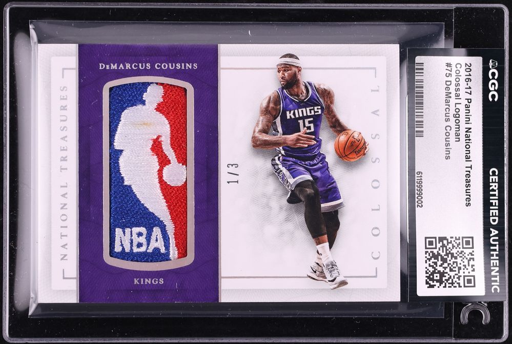 2016 National Treasures Colossal DeMarcus Cousins NBA LOGOMAN PATCH 1/3 #75 CGC AUTH