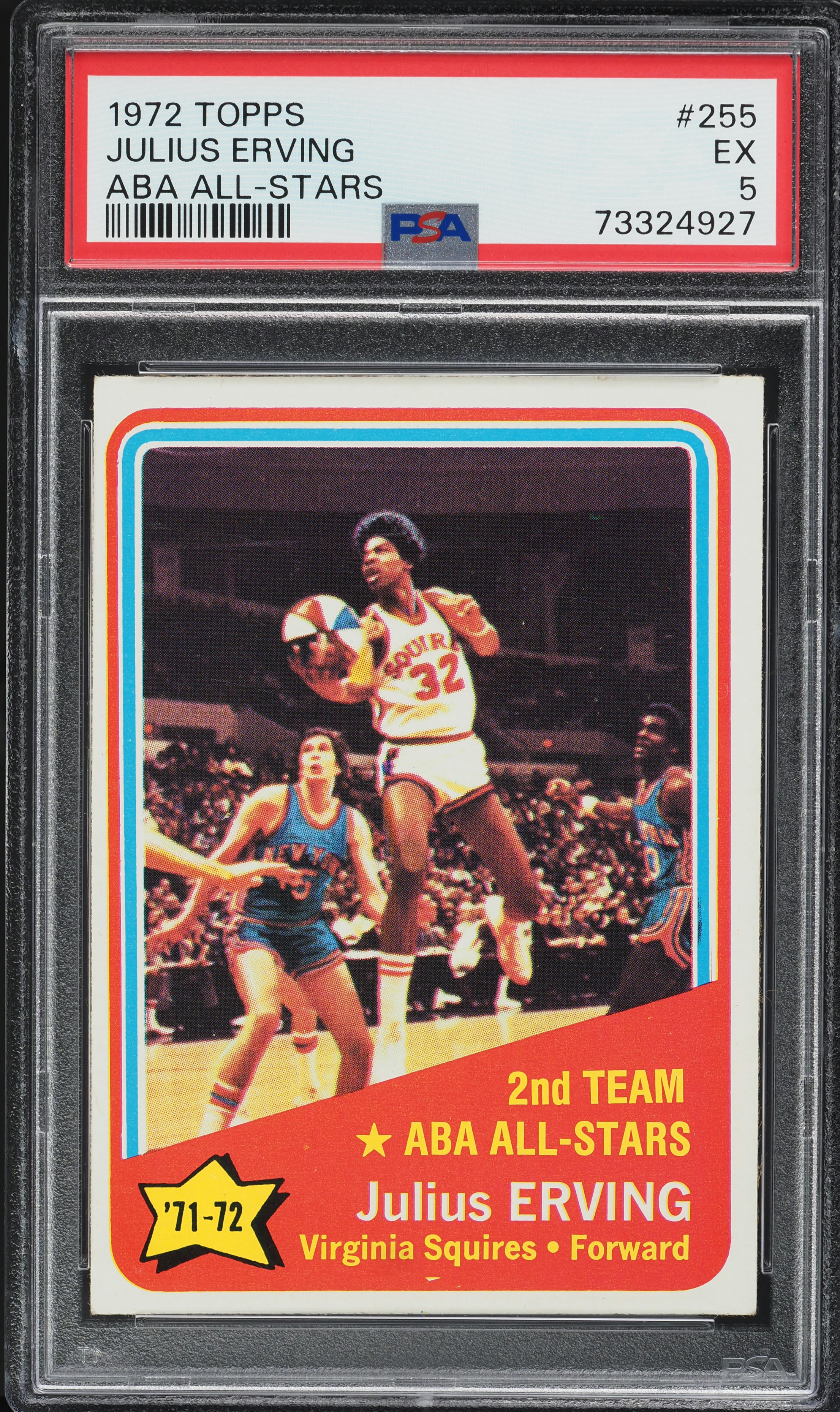 1972 Topps Basketball Julius Erving ABA ALL-STARS #255 PSA 5 EX - Main Image