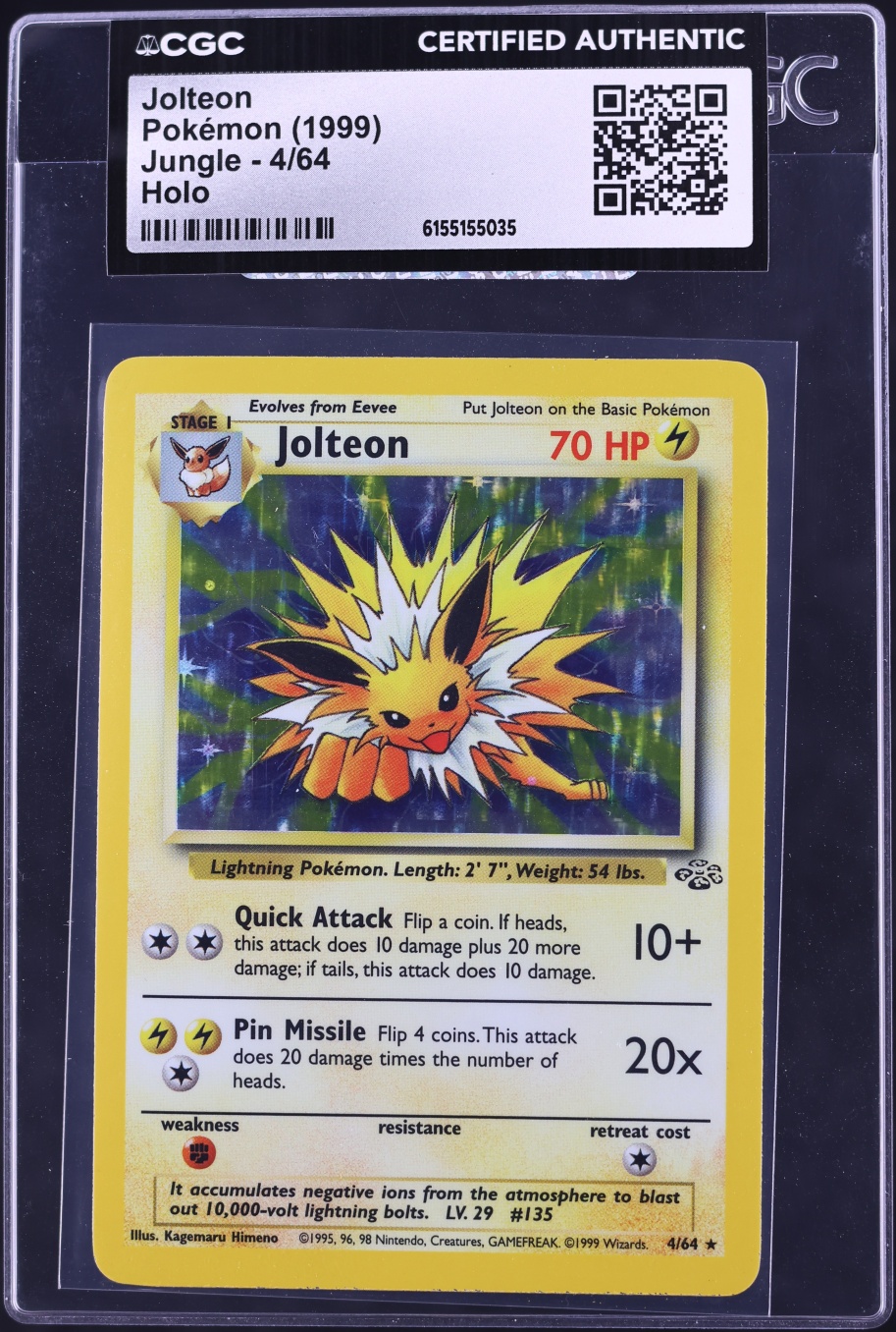 1999 Pokemon Jungle Holo Jolteon #4 CGC AUTH